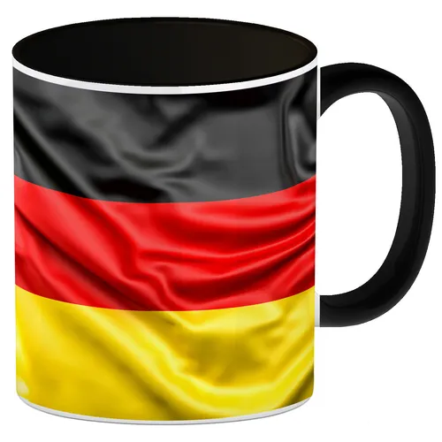 Kaffeebecher Henkel und Innenseite Schwarz mit Deutschlandfahne Motiv