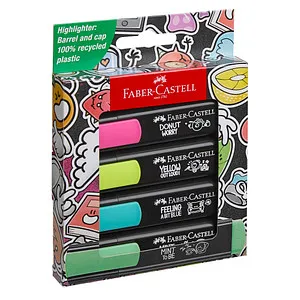 Faber-Castell 254690 Graffiti Neon Textmarker Set - 4 Stück Highlighter Pens, leuchtende Neonfarben mit Präzisions-Keilspitze für vielseitige Strichstärken