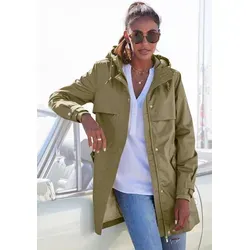 French Connection Outdoorjacke mit Saumschlitz und Druckknöpfen - Nähzubehör: Hochwertige Outdoorjacke in khaki mit verstellbarer Kapuze und praktischen Taschen, ideal für den lässigen Alltag.