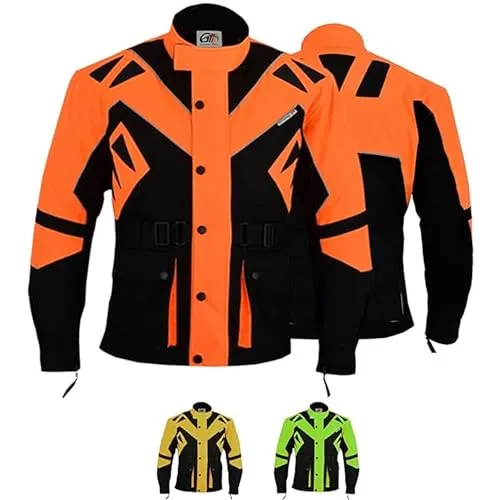 German Wear Motorradjacke GW300J – Lange, wasserabweisende Motorradjacke - Lange 4-Schichten Motorradjacke in leuchtendem Neonorange, ausgestattet mit abnehmbarem Thermofutter und Protektoren für optimalen Schutz und Komfort beim Fahren.