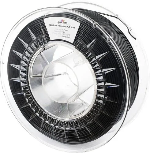 Spectrum 3D Filament PLA Matt 1,75mm 1000g - Deep Black - 3D Druckerzubehör mit matte Oberflächen für ästhetische Druckergebnisse, verbesserte Temperaturbeständigkeit und Schlagfestigkeit, ideal für Architekturmodelle und Industriedesign.