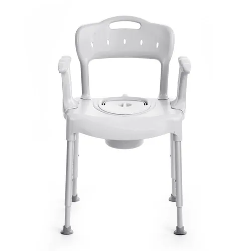 Etac Swift Kommode Duschstuhl mit Becken - Höhenverstellbar - Toilettenstühle, 100 % korrosionsbeständig, ideal für die Dusche mit rutschfester Sitzfläche und flexiblen Füßen für unebene Böden. Werkzeuglose Montage für höchsten Komfort.