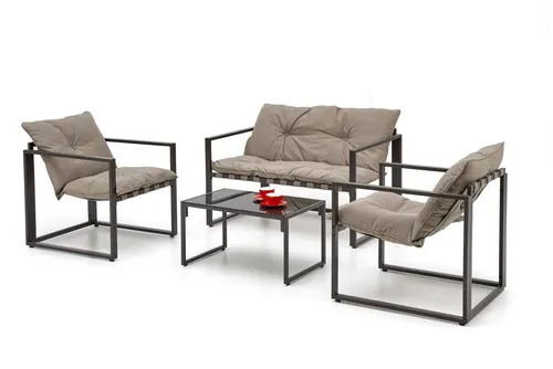 designimpex Garten-Essgruppe HGA-111 - 4-teiliges Gartenmöbel-Set in Cappuccino/Dunkelbraun für stilvolle Entspannung. Robuster Metallrahmen, pflegeleicht und wetterfest – ideal für gemütliche Stunden im Freien.