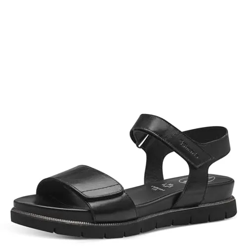 Tamaris WIDE FIT MultiAdjustable Plateausandaletten schwarz 42 EU - Stylische Plateausandaletten in Größe 42, aus hochwertigem Leder, mit verstellbarem Klettverschluss für optimalen Komfort und perfekte Passform. Ideal für den täglichen Einsatz.