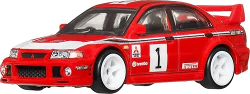 Hot Wheels Mitsubishi Lancer Evolution VI Autokultur-Fahrzeug, hochwertiges Spielzeugauto im Maßstab 1:64 aus Druckguss mit Real Riders-Reifen und Metall-/Metallkarosserie und -Fahrgestell, JKF19