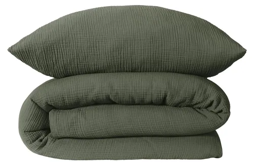 Schiesser Bettwäscheset Molly | 2-teilig | Dunkelgrün - Bettwäsche-Set aus 100% Baumwolle in supersofter Musselin-Qualität, OEKO-TEX zertifiziert und pflegeleicht, ideal für ein angenehmes Schlafgefühl.