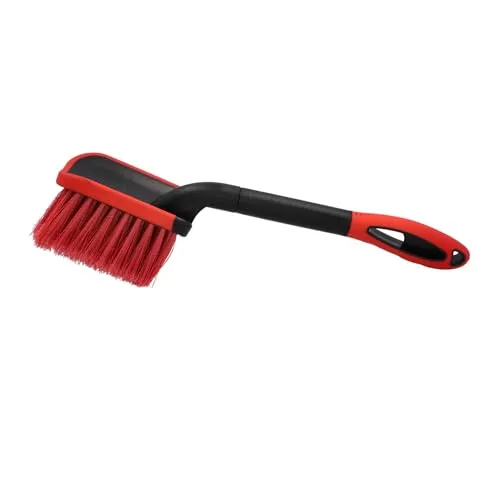 NIGRIN Performance Auto-Waschbürste, gründliche & schonende Reinigung von Fahrzeugen, auch für empfindliche Lacke, gummiummantelter Bürstenkopf, 38 cm Länge, rot/schwarz, 1 Stück