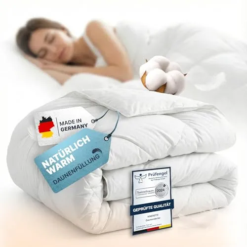 KNERST Ganzjahres Bettdecke 135x200 - Wasbare Federbettdecke für Komfort - Bettdecken: Hochwertige Ganzjahresdecke aus 90% Federn und 10% Daunen, waschbar bei 30°C und Ökotex zertifiziert für ein frisches Schlafgefühl.