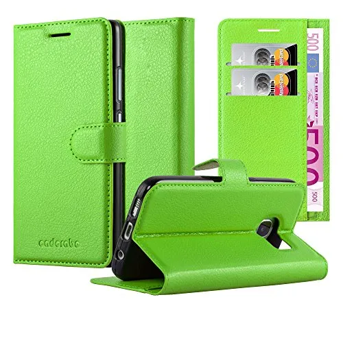 Cadorabo Hülle kompatibel mit Samsung Galaxy S6 Edge Handyhülle aus Kunst Leder Flip Klappbare Stoßfeste Magnetische [Standfunktion] [Kartenfächern] Cover Hülle für Galaxy S6 Edge Tasche in Grün