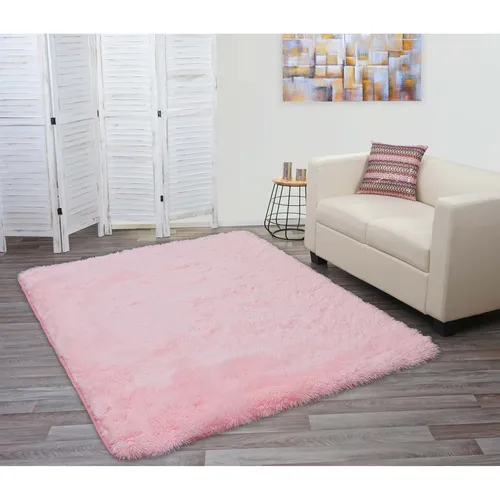 MCW Teppich F69 230x160cm Rosa - Hochflorteppich aus 100% Polyester mit extra feinem, weichem Flor für maximalen Komfort. Antirutsch-Gummierung sorgt für sicheren Halt. Perfekt als Farbakzent im Wohnzimmer oder kuscheliger Bettvorleger.