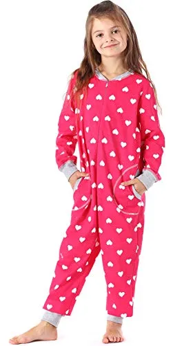 Merry Style Schlafanzug Mädchen Jumpsuit MS10-186 rosa 110-116 - Kinder-Nachtwäsche in trendigem rosa mit Herzen, aus 100% Baumwolle für hohen Komfort und kuschelige Nächte. Ideal für entspannte Tage zuhause.