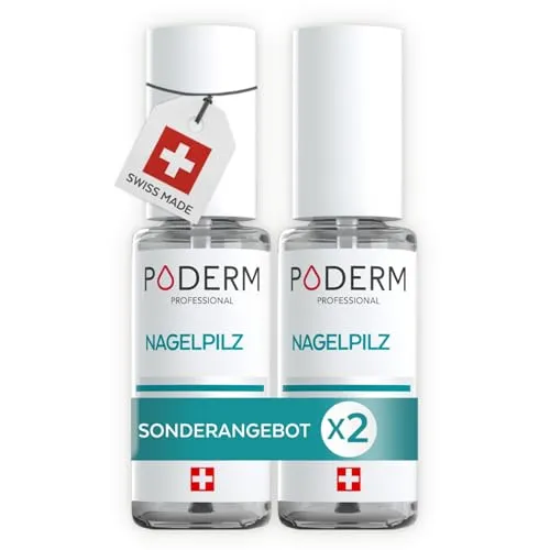 PODERM - 2er Pack Nagelpilz Behandlung Serum | Beseitigt Nagelpilz, Revitalisiert die Nägel & Wirkt ab Tag 1 | 100% Natürlich mit Vitamin E & Zitrone | Swiss Made | Entwickelt von einem Podologen