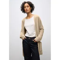 Street One Damen 2515401 Langer Federgarn Cardigan - Strickjacke für Damen in sanded beige, offen tragbar mit aufgesetzten Taschen – ideal für einen lässigen Look und perfekt für jede Jahreszeit.