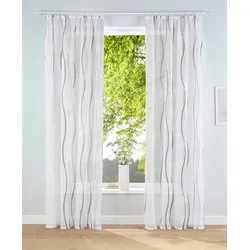 Gardine "Dimona" 2er-Set, Wellen Weiß/Silber/Grau, Bestseller - Kräuselband Gardine aus hochwertigem Polyester, mit gedruckten Wellen für trendige Farbakzente und viel Licht für ein helles Wohnambiente.
