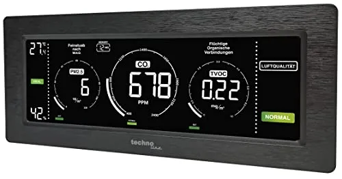 Technoline WL 1035 Luftgütemonitor - Gasmelder mit farbiger CO2 und TVOC Konzentrationsanzeige, ideal für Gesundheitswesen und industrielle Anwendungen zur Luftreinhaltung.
