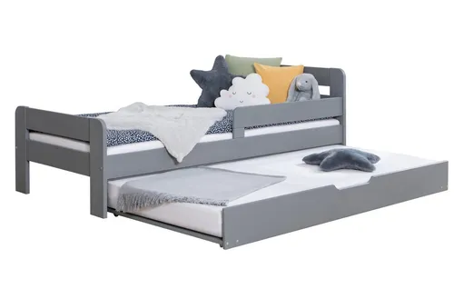 Ticaa Bettgestell "Bennet" – Einzelbett mit Rausfallschutz in Grau - Praktisches Einzelbett für Kinder und Jugendliche, inklusive Rausfallschutz. Ideal für sicheres Schlafen, Maße: 100x200 cm, hellgraue Farbgestaltung, inklusive Montagematerial und Anleitung.