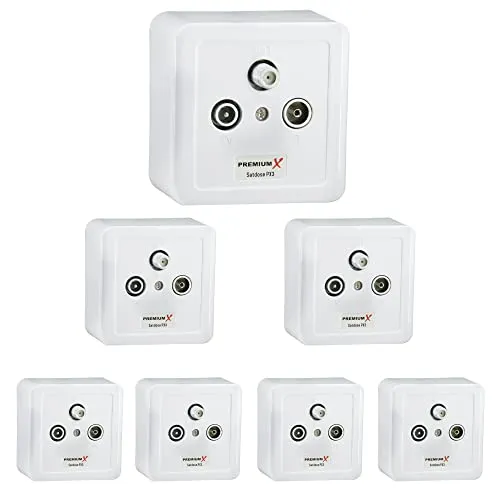 PremiumX 7X PX3 Antennendose 3-Fach - Unterputzdosen für TV, SAT und Radio, mit einem Frequenzbereich von 5-2300 MHz für besten Empfang und einfache Montage.