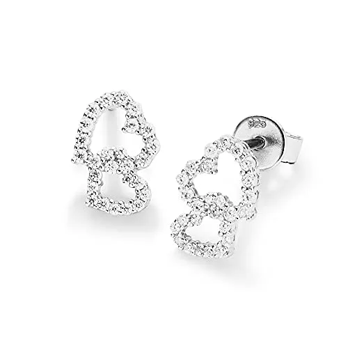 Smart Jewel Ohrstecker Doppelherz, Zirkonia Steine, Silber 925 Silber, Onesize 925 Sterling Silber