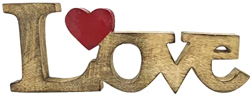 EXNER Deko-Schriftzug Wort Love mit Herz, Mangoholz Natur/rot, Buchstaben aus Holz, Deko-Figur, 30x11,5x2,5cm Liebe