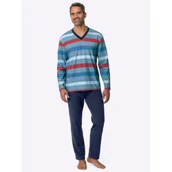 Schlafanzug, Herren, Gr. 60/62, bunt (marine, rot, gestreift), 100% Baumwolle, Homewear-Sets