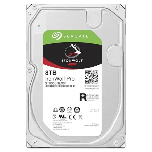 Seagate IronWolf Pro 8TB, NAS interne Festplatte, 3.5 Zoll, 7200 U/Min, CMR, 256 MB Cache, SATA 6GB/S, silber, FFP, inkl. 3 Jahre Rescue Service, Modellnr.: ST8000NE001