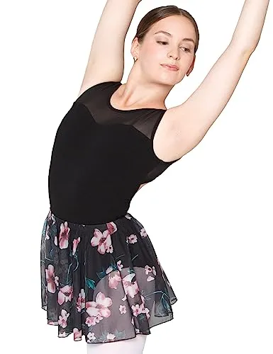tanzmuster Ballettrock Damen - Ylvie - feiner, elastischer Netzstoff - zum Reinschlüpfen - schwarz geblümt 38 - Ballettkleidung für Erwachsene