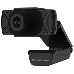 CONCEPTRONIC AMDIS Webcam 1080P Full HD - Webcam mit 1080P Full HD Auflösung und integriertem Mikrofon, ideal für Videokonferenzen und Home Office, einfach zu montieren dank Clip-on Funktion.