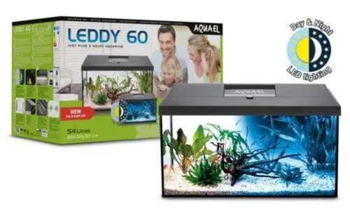 AQUAEL Aquarien-Set Leddy Day Night 60 2.0 - 54 l, Komplett-Set mit Heizer und energiesparendem LED-Licht, ideal für Einsteiger in die Aquaristik