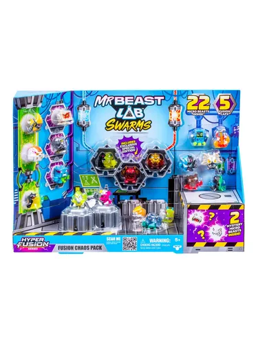 MrBeast Lab Swarms Fusion Chaos Pack - Figuren Set mit 22 Hyper Fusion Swarms Figuren, darunter 1 LIMITIERTE AUFLAGE! Entdecke geheime Charaktere und baue deinen eigenen Display-Turm mit den 5 Fusion Caps.