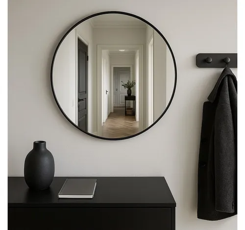 Runder Spiegel NOOR, Ø 80 cm mit Metallrahmen - Eleganter runder Spiegel mit 80 cm Durchmesser und robustem Metallrahmen, ideal für moderne Innenräume. Klare Reflexion ohne Verzerrungen für stilvolle Akzente in Flur oder Wohnzimmer.