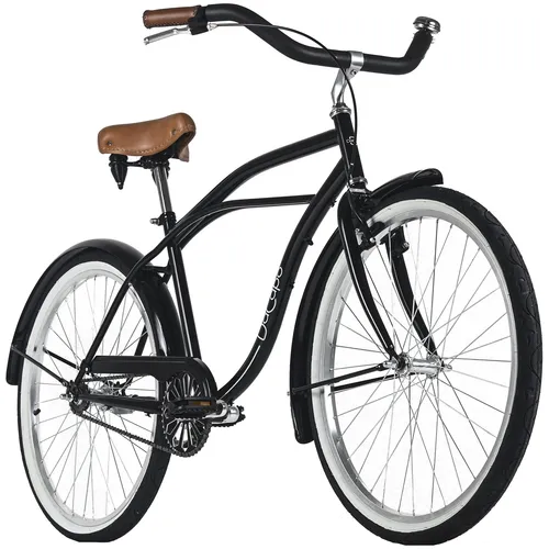 DaCapo Beachcruiser Herren 26" California Schwarz - Stylischer Cruiser für entspannte Fahrten, ausgestattet mit Kettenschutz und V-Bremse. Ideal für eine Körpergröße von 145-185 cm und perfekt für den Alltag.