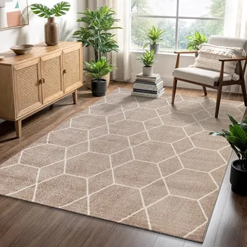 SANAT Wohnzimmerteppich – Pflegeleicht, Trellis Muster, Beige, 240 x 340 cm - Vielseitiger Flächenteppich für jeden Raum, ideal für moderne und traditionelle Einrichtungsstile. Pflegeleicht und schmutzabweisend, sorgt für Wärme und Komfort in Ihrem Zuhause.