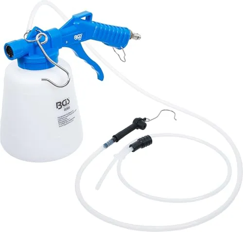 BGS 8066 Druckluft-Bremsenentlüfter - Bremsenentlüfter für Einmannbedienung, ideal auch für Kupplungssysteme, mit 5L Tank und Schlauch zum Absaugen von Flüssigkeiten.