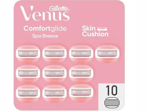 Gillette Venus ComfortGlide Spa Breeze Damenrasierklingen, 10 Ersatzklingen - Nassrasierer mit 2-IN-1 Gelkissen für müheloses Rasieren und Schäumen, erfrischender Duft nach weißem Tee und hautschonende SkinCushion-Technologie für eine glatte Rasur.