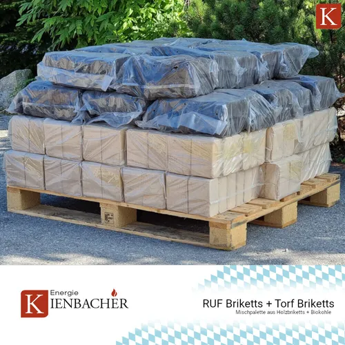 500kg Öko Briketts = 250kg RUF Holzbriketts + 250kg Torfbriketts Biokohle Kohle