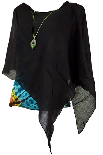 Lagenlook Poncho, leichter  Poncho, Pixi Poncho - schwarz