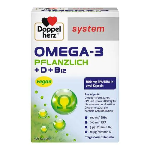 Doppelherz system Omega-3 Pflanzlich 120 St - rezeptfreie Kapseln für gesunde Herzfunktion, unterstützt durch hochwertige pflanzliche Inhaltsstoffe