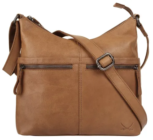 Sansibar Umhängetasche Damen 021880 cognac - Umhängetasche aus 100% Rindleder, leicht und praktisch mit durchdachter Innenausstattung. Ideal für den Alltag, mit Smartphonefach und verstellbarem Schultergurt.