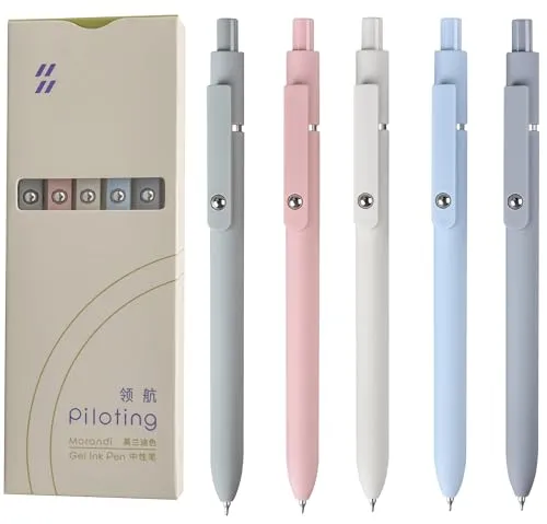 MengRan Piloting - Set von Gel-Tinten-Kugelschreibern, 0,5 mm feine Spitze, schnelltrocknende Tinte, entzückende phantasievolle Stifte, Geschenk für Frauen (5 Stück, schwarze Morandi-Tinte)