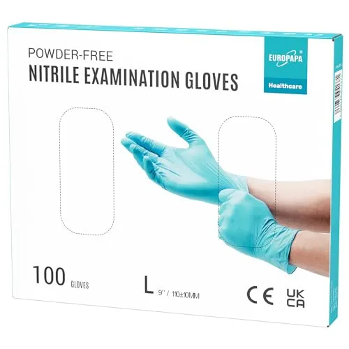 EUROPAPA® 100x Nitrilhandschuhe Einweghandschuhe Einmalhandschuhe Untersuchungshandschuhe Nitril Handschuhe puderfrei ohne Latex unsteril latexfrei disposible gloves (L, Hellblau)