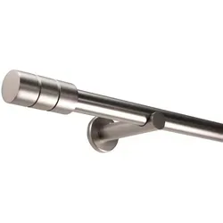 Deco-Raum Gardinenstange Zylinder, Ø 25 mm - Hochwertige 1-läufige Gardinenstange in Edelstahl-Optik, kürzbar auf Wunschmaß, mit robustem Montagematerial für einfache Wandmontage.