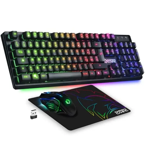 Empire Gaming - Armor RF800 Kit Wireless di Tastiera e Mouse da Gioco QWERTY(IT Layout) - Tastiera 2.4G RGB - Mouse Ergonomico 4800 DPI Con Tappetino - PC PS4 PS5 Xbox One/Mac Series