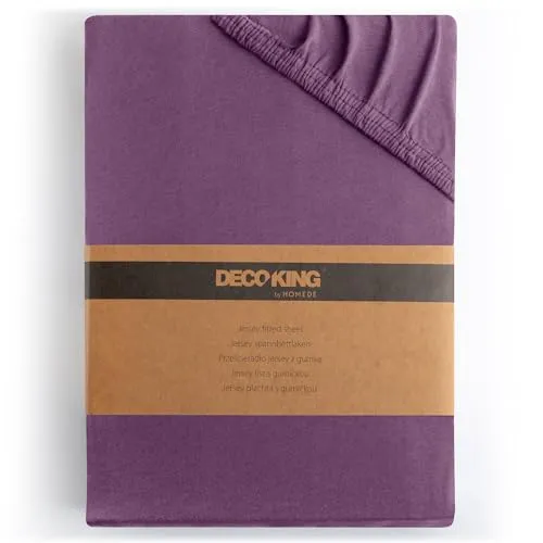 DecoKing Spannbettlaken 200x220 cm - Amber Collection in Pflaume Violett - Hochwertiges Jersey Spannbettlaken aus 100% gekämmter Baumwolle, geeignet für Matratzen bis 28cm Höhe. Hohe Farbenechtheit und Öko-Tex Standard 100 für gesundheitliche Sicherheit.