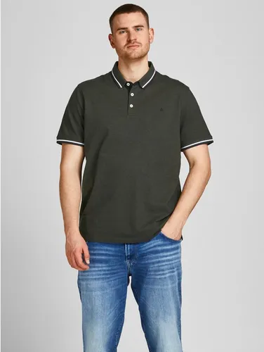 Jack & Jones Paulos Kurzarm-Poloshirt in Dunkelgrün 5XL - Poloshirt für Herren in Übergröße, aus 100% Baumwolle für optimalen Komfort. Ideal für legere Anlässe, mit klassischem 3-Knopf-Verschluss und weicher Haptik.