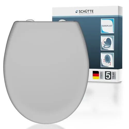 SCHÜTTE Oval WC-Sitz mit Absenkautomatik – Bruchsicherer Duroplast, Einfache Montage - ✔ 𝐃𝐄𝐍𝐊𝐄𝐍 𝐒𝐈𝐄 𝐋𝐄𝐈𝐂𝐇𝐓: Die Montage erfolgt dank patentierter Klebe-Technik und Schablone im Handumdrehen. ✔ 𝐔𝐍𝐓𝐄𝐑𝐓𝐔𝐍𝐆: Passt auf alle Standard-Keramiken und ist bis 200 kg belastbar. ✔ 𝐒𝐀𝐔𝐁𝐄𝐑𝐊𝐄𝐈𝐓: Mit Schnellverschluss für einfache Reinigung.