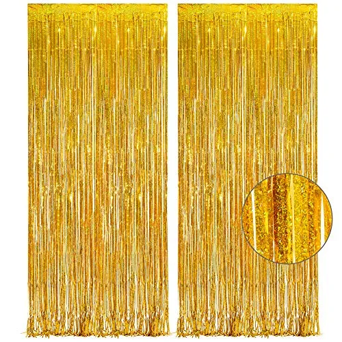 Lametta Vorhang Gold Glitzer - GREATRIL Party Vorhänge Foto Hintergrund Luftschlangen Geburtstag Dekoration für Abschluss Abi 2026 Geburtstag Kino Hollywood BVB Biene Silvester New Year Party Deko