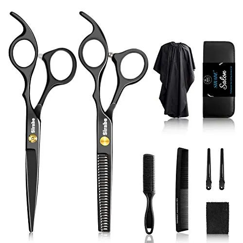 9-teiliges Haarscheren-Set, professionelles Haarschneidescheren-Set mit Schere, Effilierschere, Kamm, Umhang, Clips, schwarzes Friseurscheren-Set für Friseursalon, Zuhause