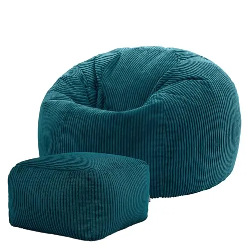 icon Sitzsack Kingston mit Hocker, blaugrün - Klassischer Sitzsack aus Cord, 85x50cm, Made in Germany, ideal für Erwachsene & Kinder, OEKO-TEX® zertifiziert für schadstofffreie Entspannung.