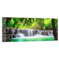 DEQORI Küchenrückwand Glas – Wasserfall im Regenwald | 125x50 cm - Vielseitige Glasrückwand für Küche und Bad, gefertigt aus bruchsicherem Sicherheitsglas. Einfache Montage ohne Bohren und atemberaubender 3D-Effekt sorgen für einen stilvollen Akzent in Ihrem Zuhause.