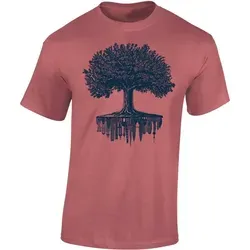 Baddery Print-Shirt Garten T-Shirt: "Forest City" - Wald Natur Hobbygärtner Gärtner, hochwertiger Siebdruck, auch Übergrößen, aus Baumwolle rot M